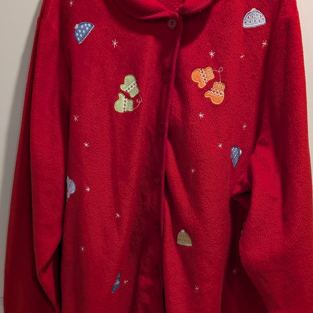 White Stag Plus 26W/28W Red Fleece Holiday Jacket Mittens Embroidery EUC